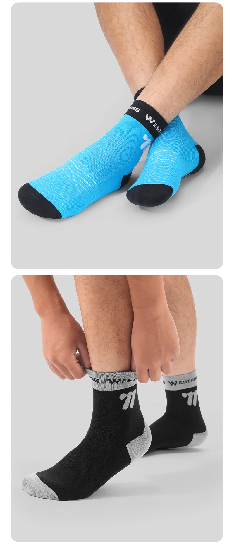 WEST BIKING Fahrradsocken für Männer und Frauen, Schnelltrocknende Sportsocken, 1/2/3 Paar, Atmungsaktive Lauf- und Fahrradausrüstung, EU-Größe 37-43 – Detail 12