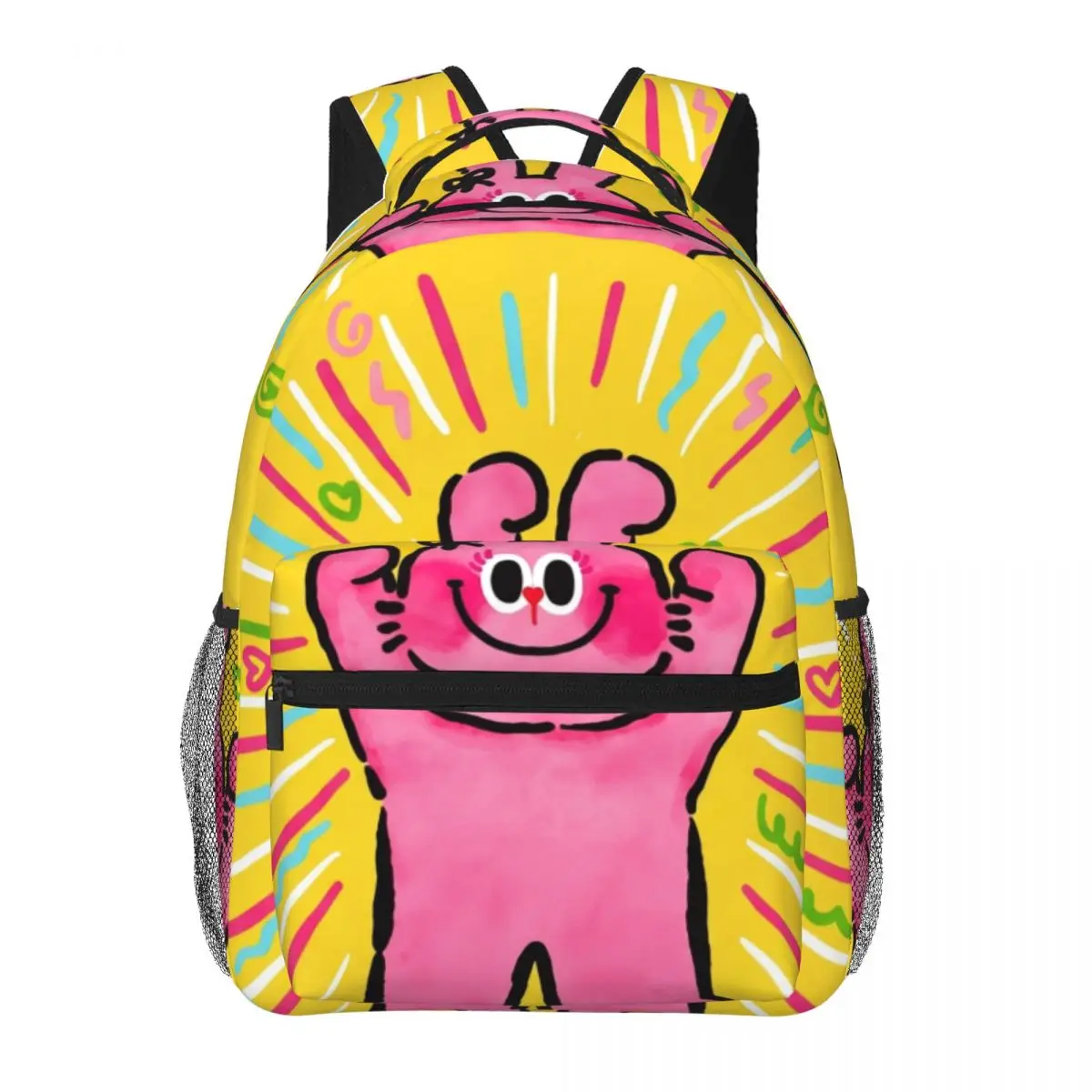 Animal Print Backpack Center Pink Bunny Whimsical Cute Yellow Vibrant Multi Girls Bookbag for School College Easter Gift Cartoon