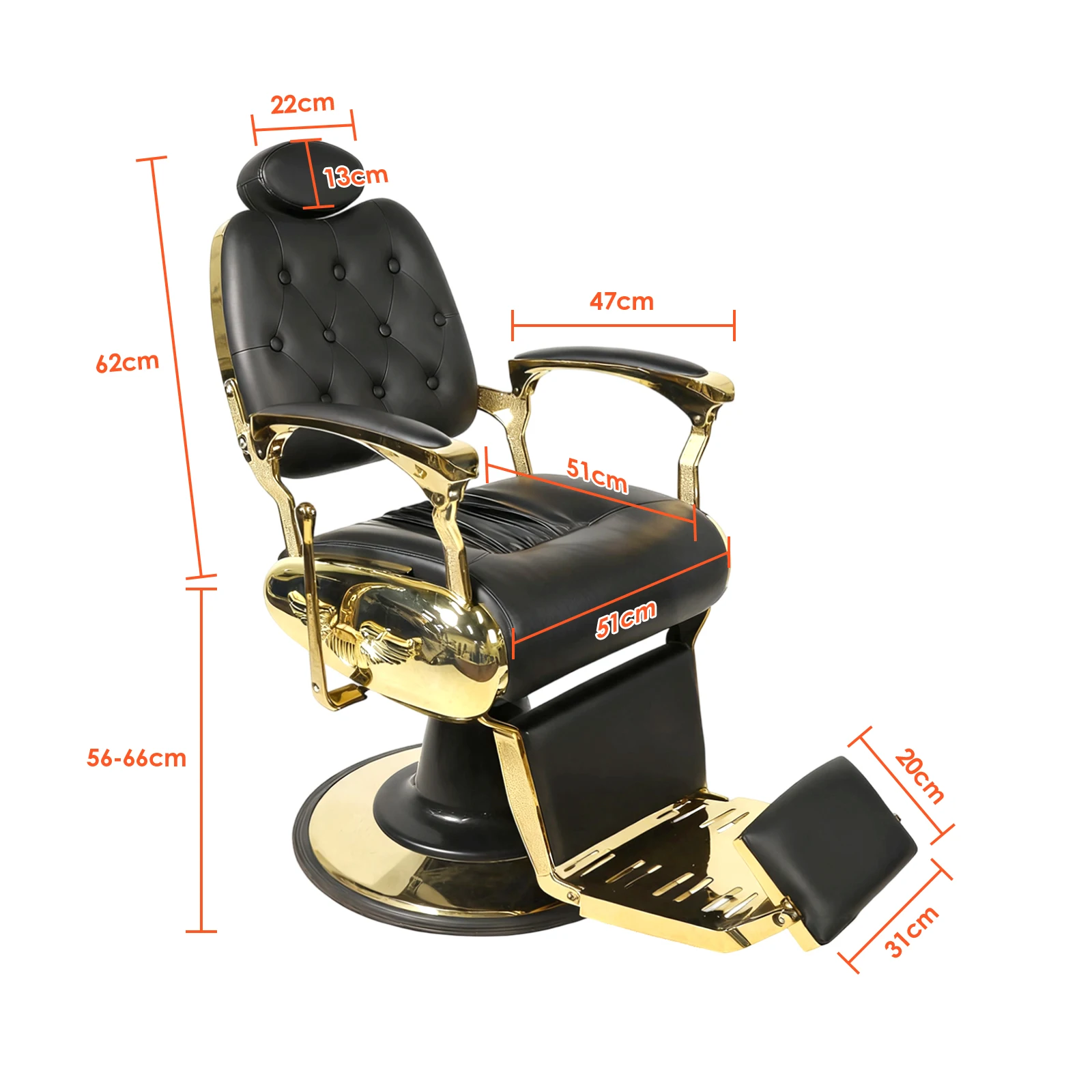 Antique Style Black Gold Barber Shop Styling Shaving Chair Hydraulic Pump Round Base Salon Bed