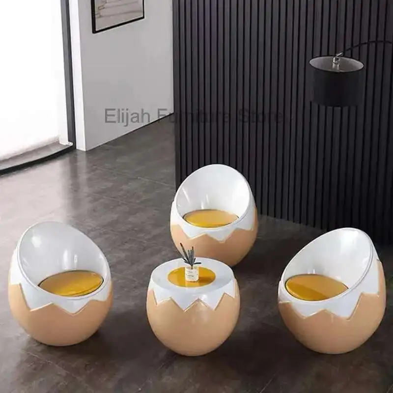 

Fiberglass Egg Chair Eggshell Chair Tea Table Combination Shopping Mall Back Chair Cartoon Kindergarten Furniture