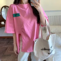 Girls Fashion Split Hem T Shirts for Women Clothes Ladies Casual Clothing Female Pornhub Crop Top Broken Code Clearance Fy2173