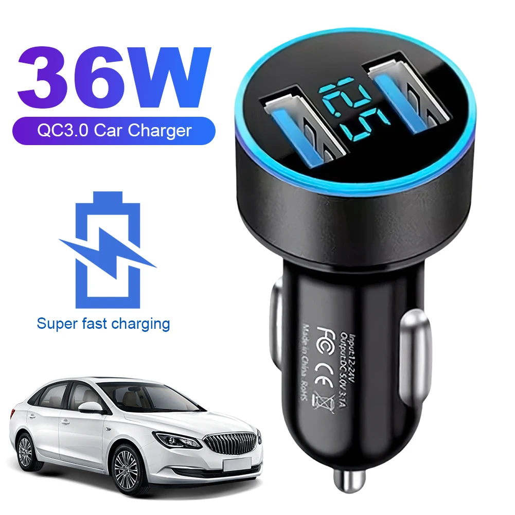 36 واط ولاعة السجائر المقبس الفاصل الجهد عرض شاحن سيارة سريع المزدوج USB PD QC3.0 شاحن سريع آيفون سامسونج شاومي