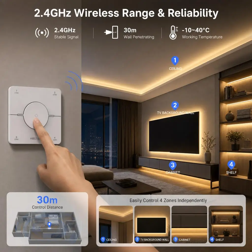 MiBoxer FUT035S+ K0 K0S DC12-24V 2.4GHzRF 2in1 Dual/Single White COB Smart PWM LED Strip Light Dimmer Controller