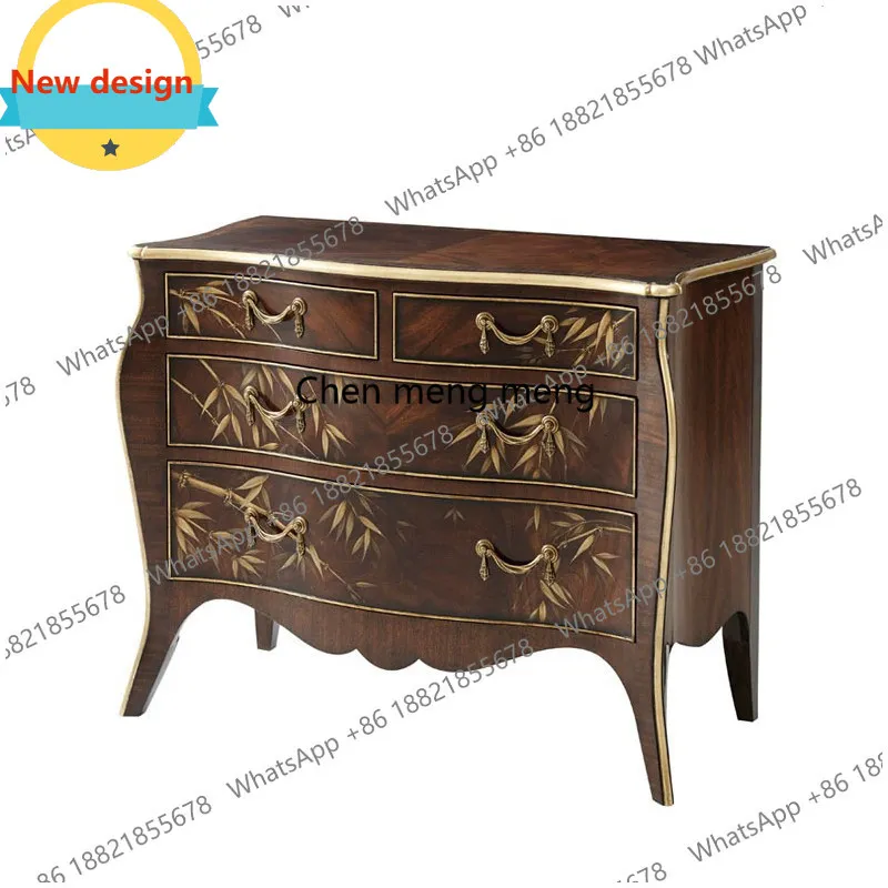 

American neoclassical painted gold foil old feng shui entrance entrance cabinet British villa bedroom multi-bucket side cabinet