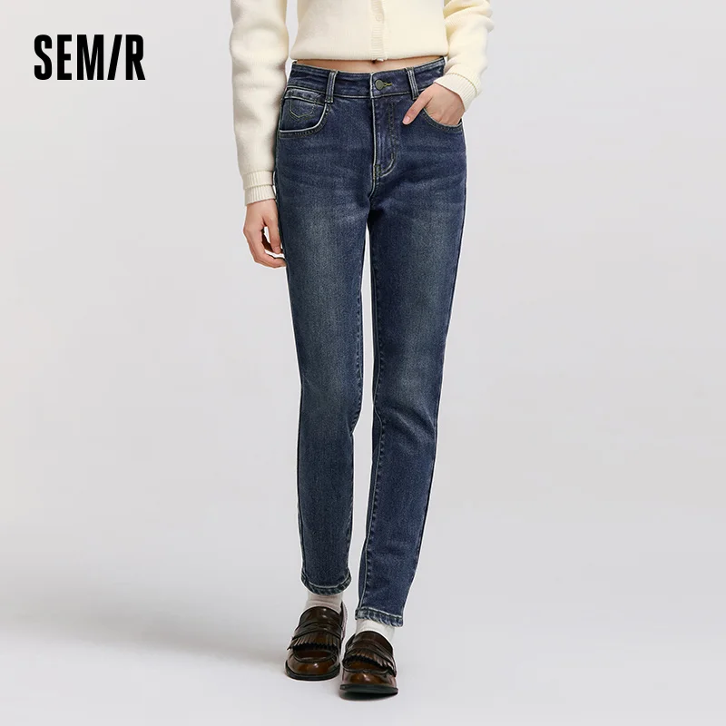 Semir الجينز النساء الشتاء سليم صوف مبطن بناطيل ضيقة سليم المناسب مريحة الكورية عادية العصرية السراويل الطويلة ملابس نسائية