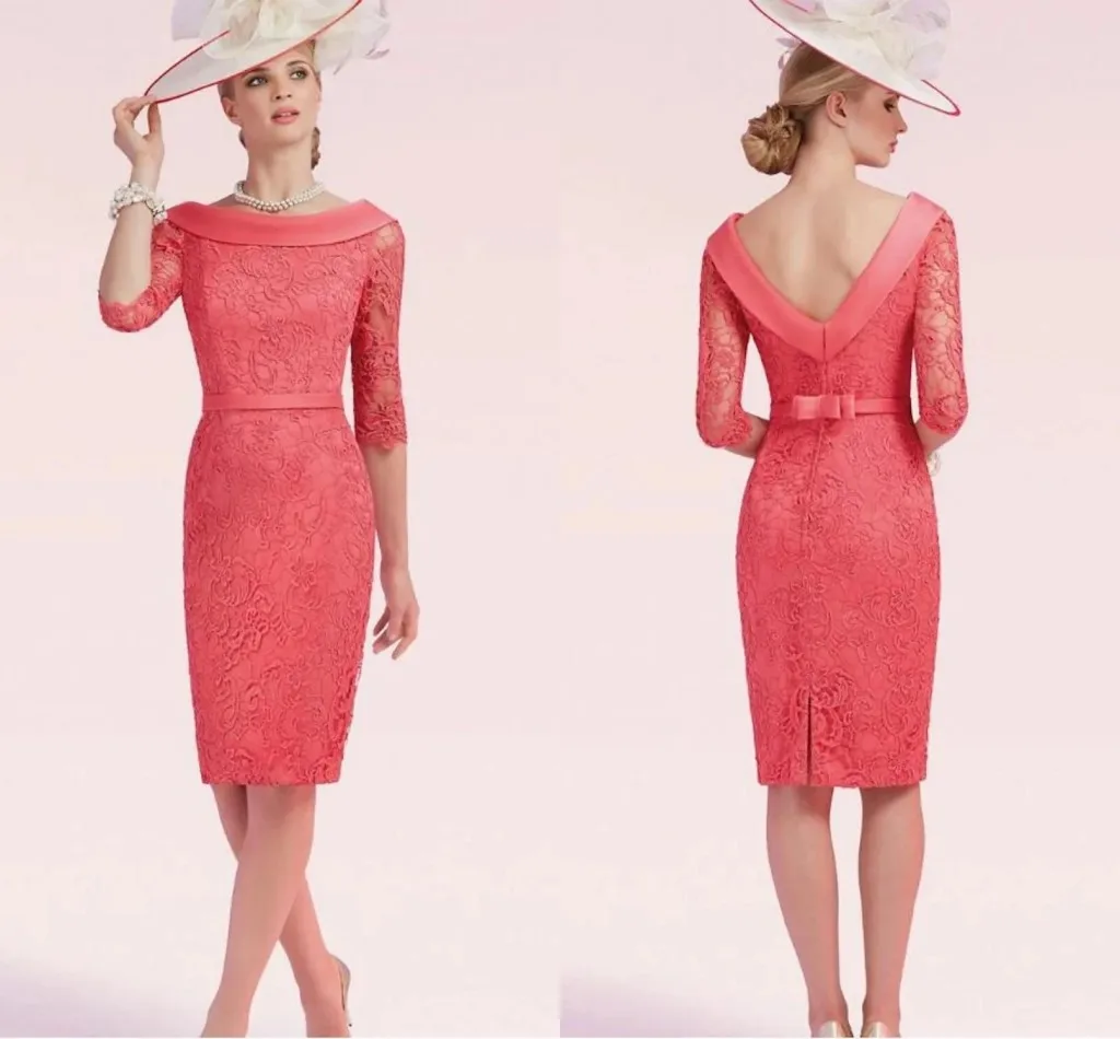 

Watermelon Sheath Open Back Mother of the Bride Dress Scoop Satin Lace Half Sleeve Wedding Guest Party Gowns 2025 Customized