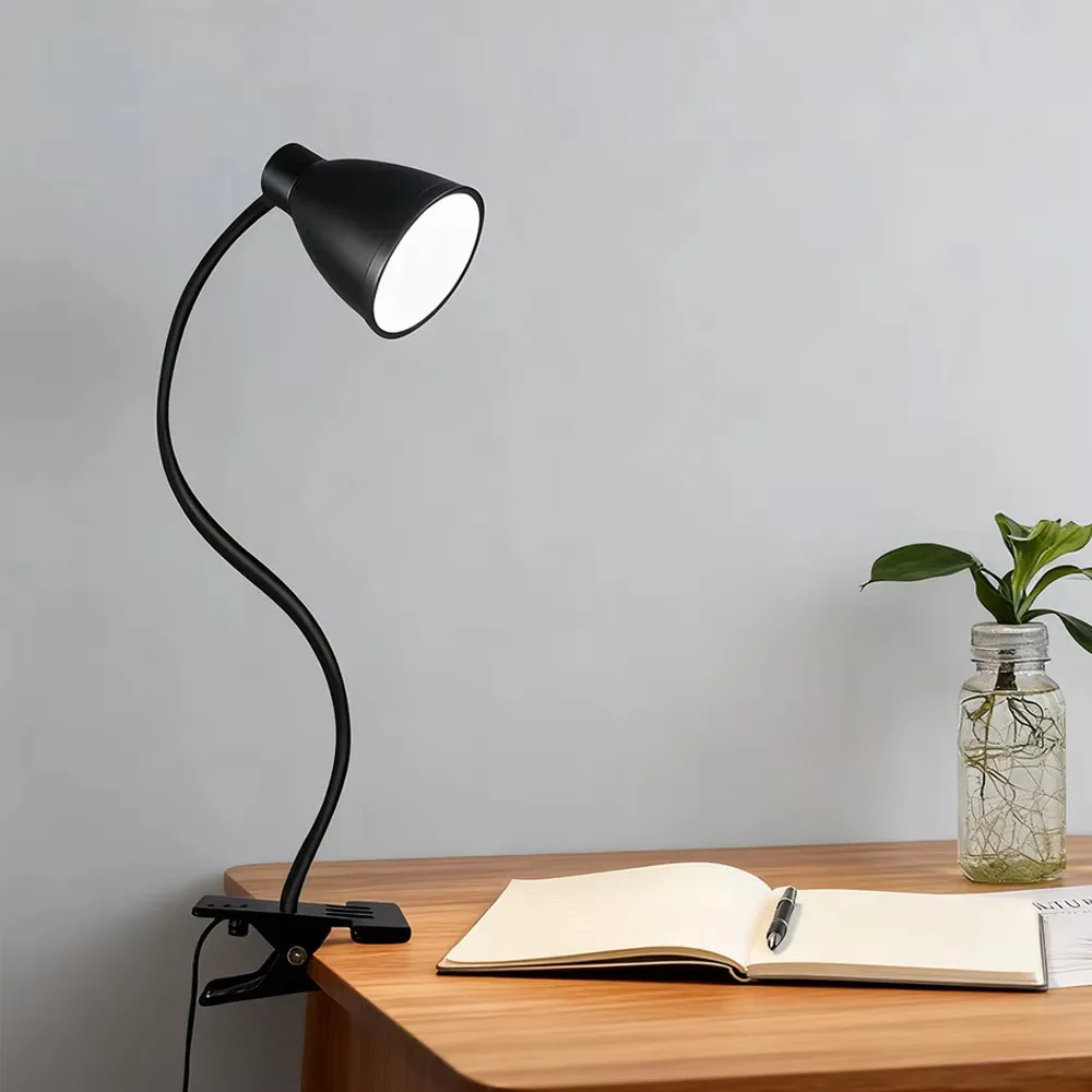 3 Color LED Clip On Desk Lamp, Dimmable Reading Light, Flexible Gooseneck Eye Caring Clamp Lamp for Bedroom, Desk and Bedside