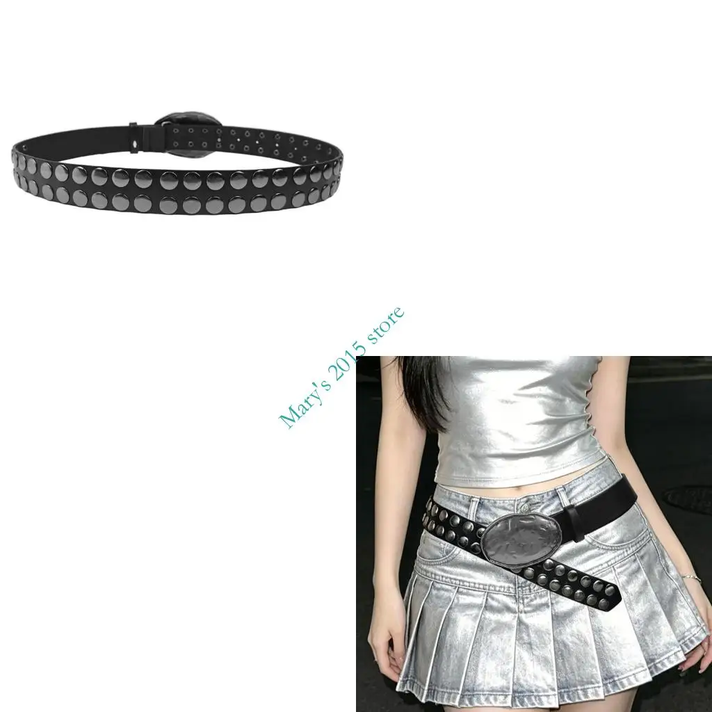 

Trendy Black Matte PU Leather Waist Strap Decorative Waist Sash With Rivets Embellishments For Casual Outfits