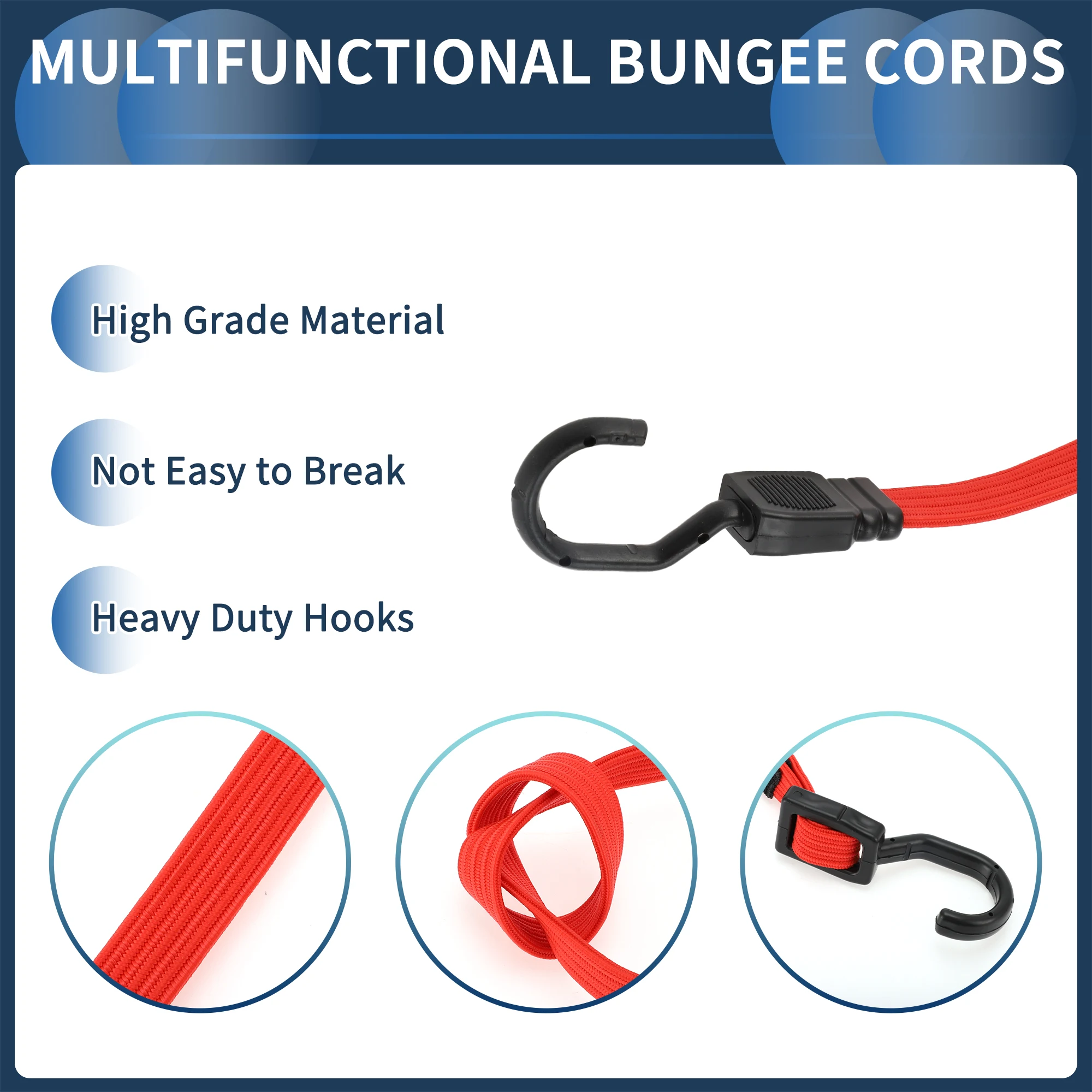 X Autohaux حبال بنجي قابلة للتعديل مع خطافات 60 سم حبال بنجي قابلة للتعديل مع مشبك أحمر #5
