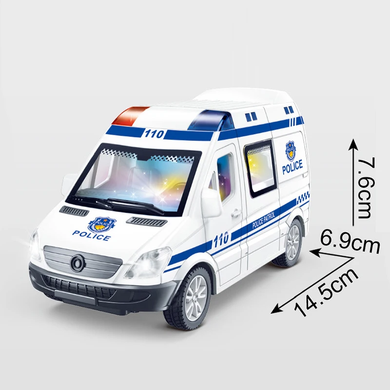 1PC Boys Toys 1:32 Mini Car Diecast Ambulance Fire-Truck Policecar Model Sound And Light Vehicle Simulation Collection Gifts