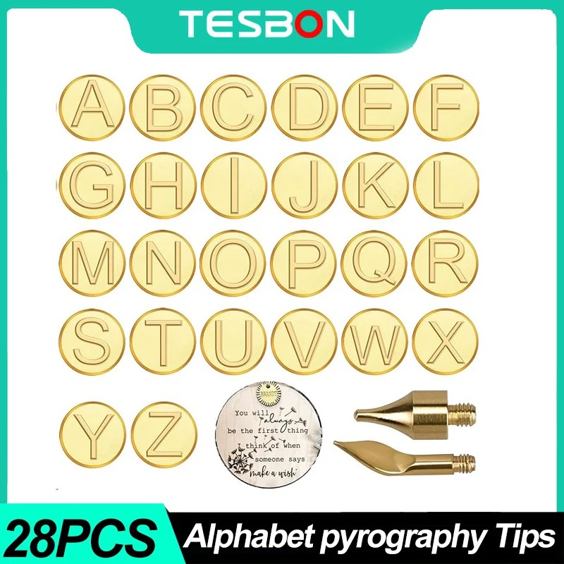 28PCS Wood Burning Tips Set Alphabet Letters Pyrography Tool Accessories for DIY Carving and Embossing Crafts in Woodworking