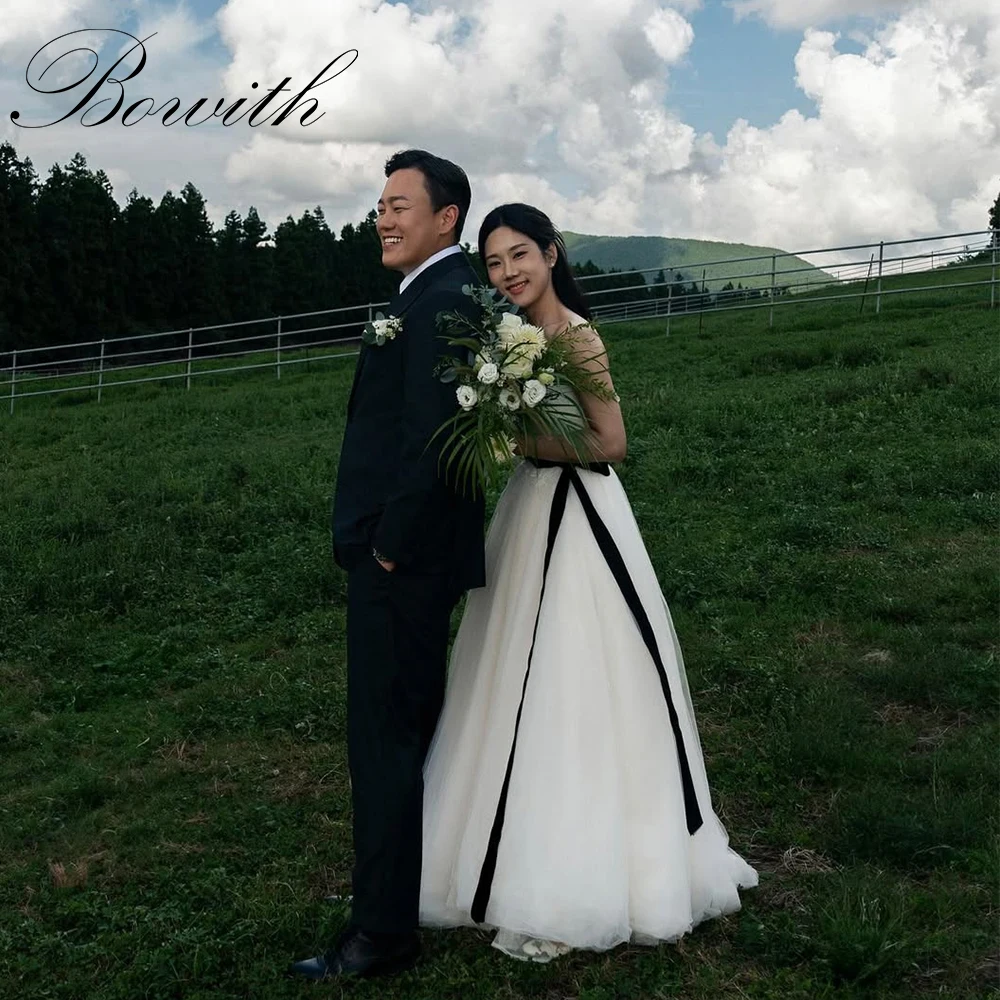 

Bowith Sweetheart Collar Strapless Wedding Dresses Korea Photo Shoot Dresses Customized A-line Sleeveless Simple Bridal Gown