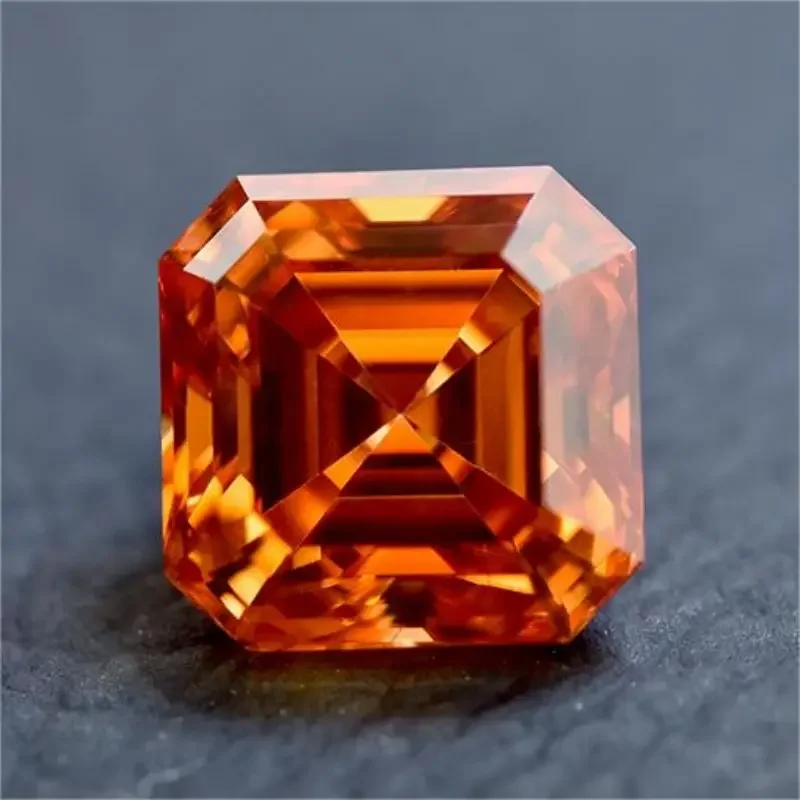 

Moissanite Stone Orange Color Asscher Cut Lab Grown Gemstone Jewelry Making Material Pass Diamond Tester With GRA Certificate