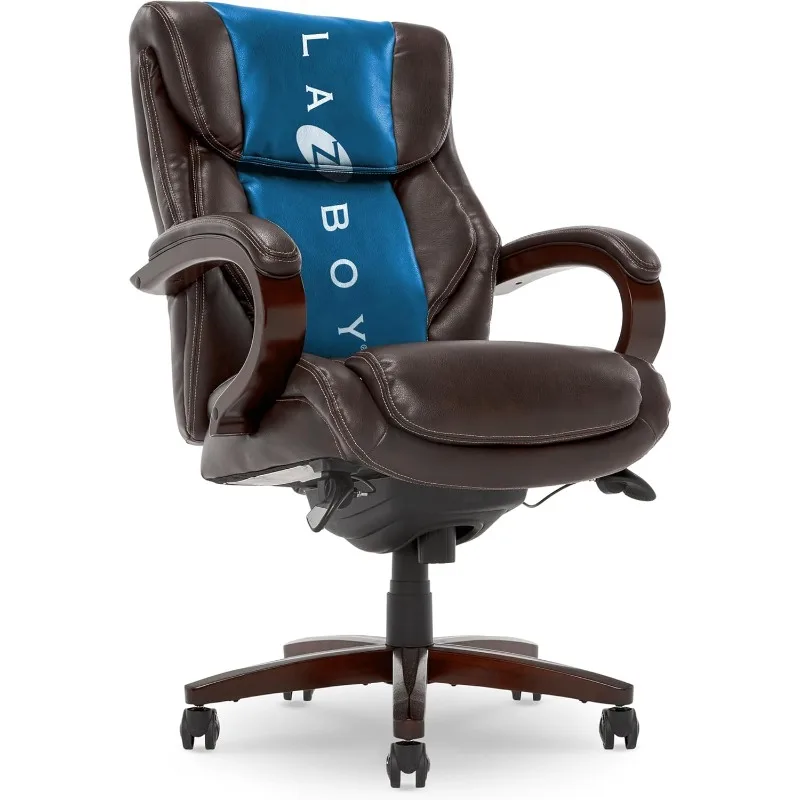 La-Z-Boy Bellamy Executive Office Chair with Memory Foam Cushions, Solid Wood Arms and Base, Waterfall Seat Edge