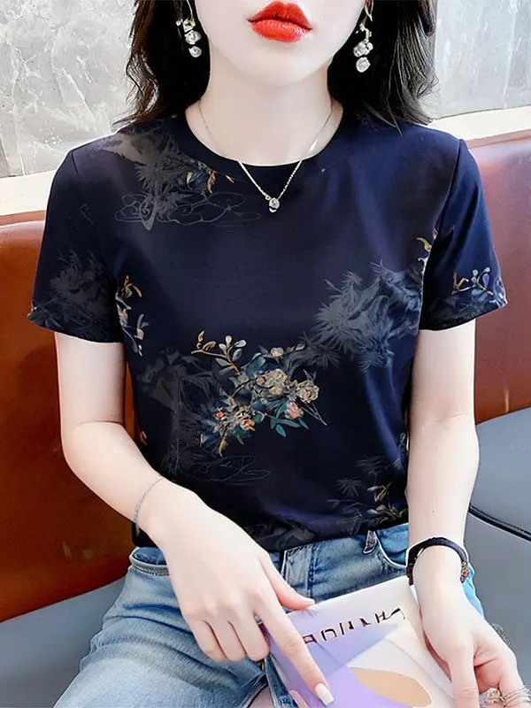 

Loose Short Sleeve Women's T-Shirt Fashionable Print Casual Style Summer Top Easy to Wear Polyester Fiber Versatile Ladies' Tee