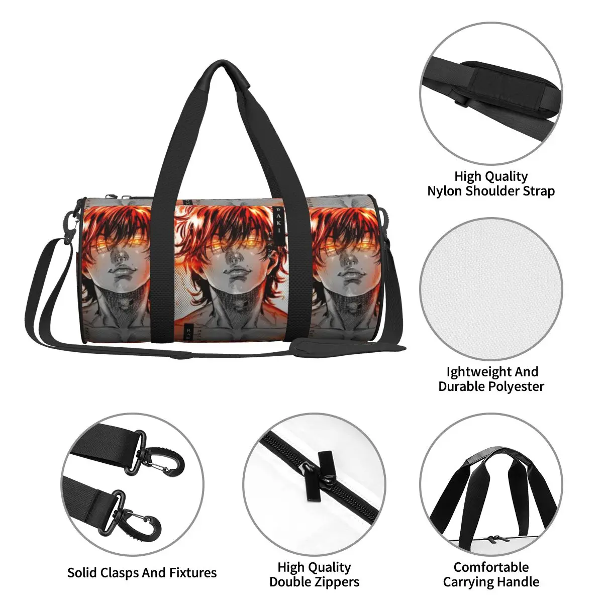 Baki Hanma Yujiro Baki Haku Anime Travel Bag, Sacos Esportivos de Moda, Grande Capacidade, Saco de Ginásio Engraçado, Design Casal, Weekend Fitness Bag