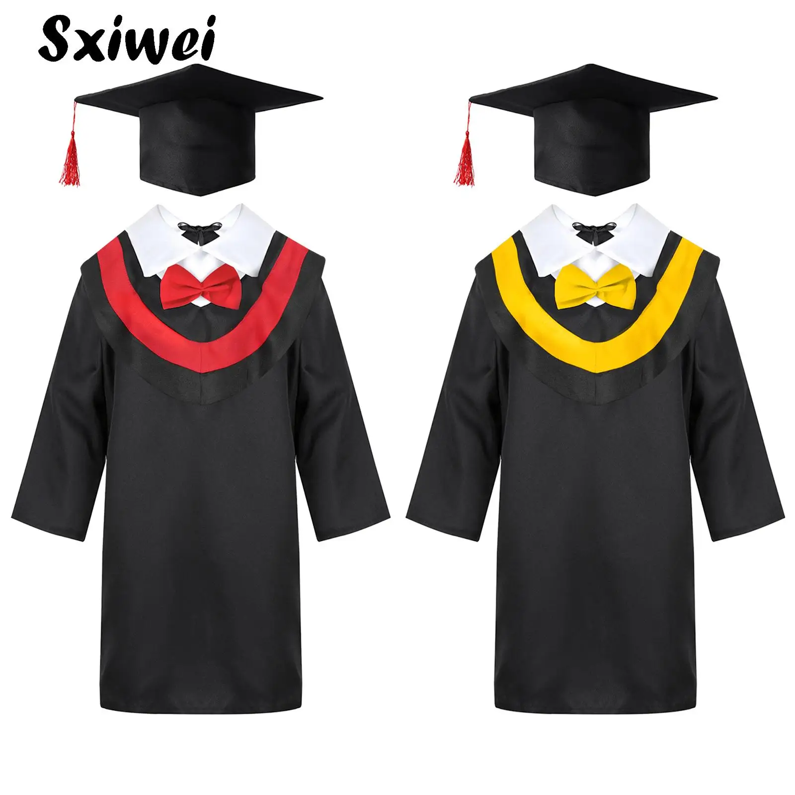 

Boys Girls Graduation Gown Preschool Primary School Uniforms Gown with Tassel Cap for Kids Students Bachelor Costume Role Play