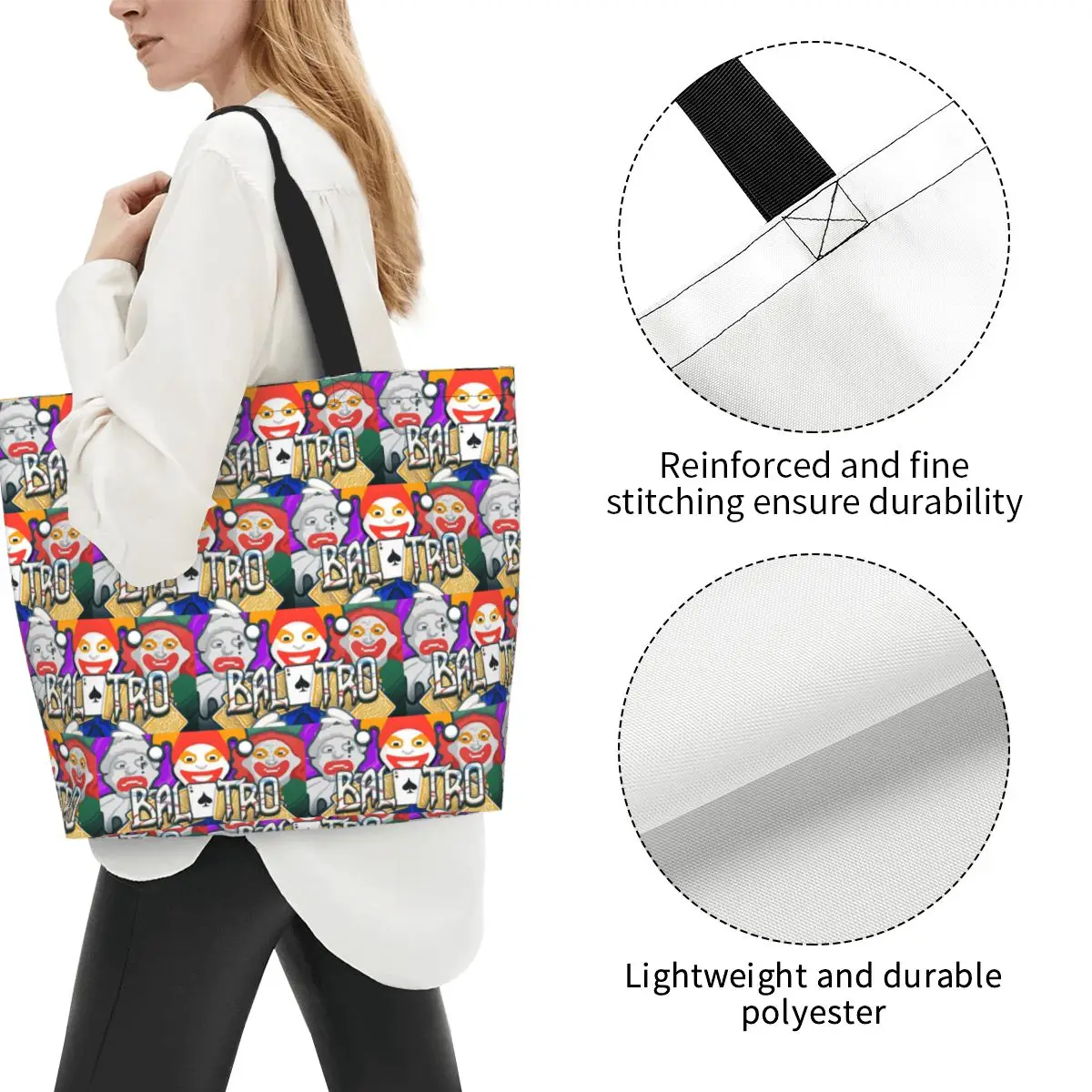 Balatro Playing Card Jocker Lusty Joker Shopping Tote Bag Canvas Large Capacity Shoulder Bags Shopper Grocery Handbag for Women