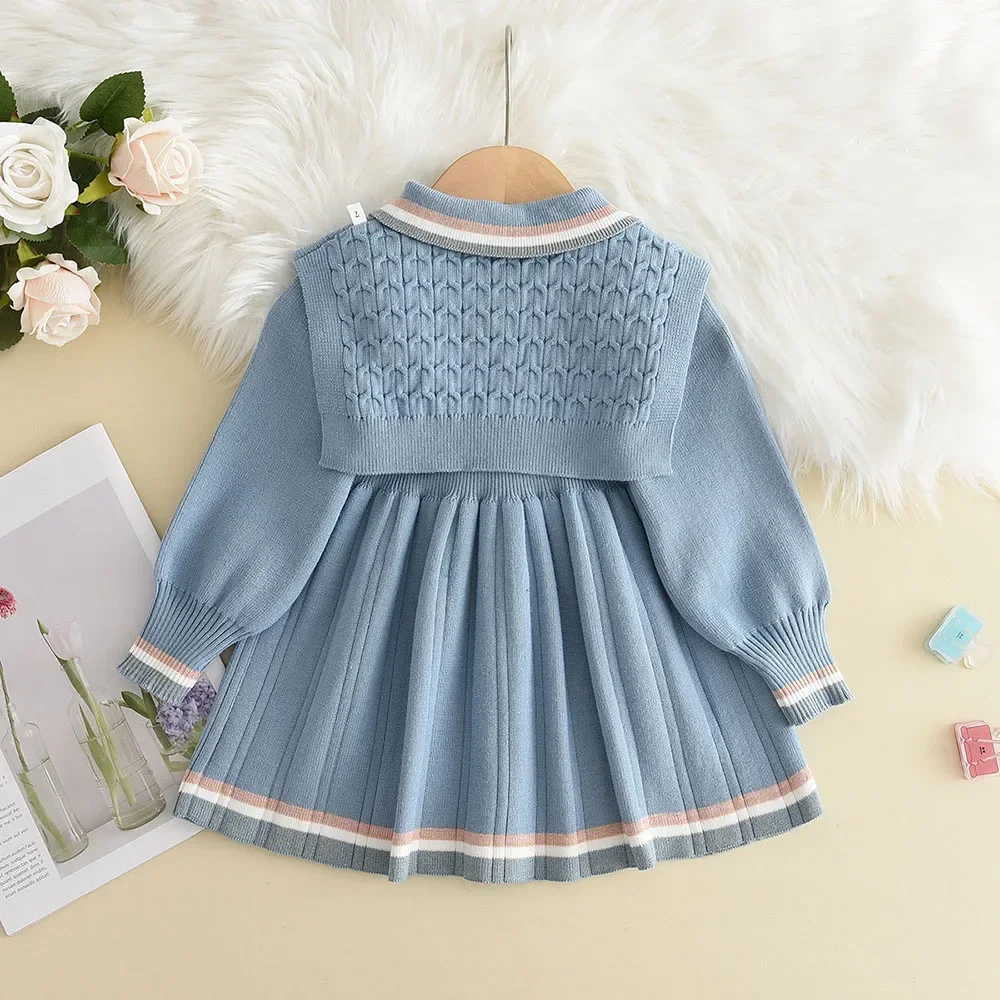 Melario Girl Baby Sweater Knitted Dress Children Warm Sweater Dress + Vest Girls Infant Casual Pleated Princess Dresses Vestidos