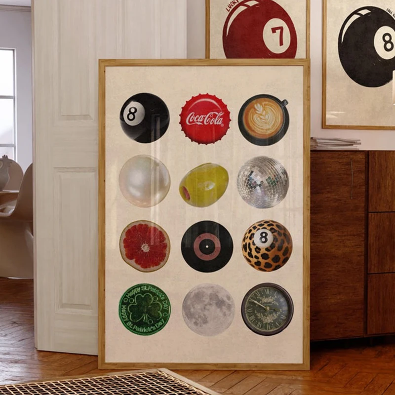

Vintage Print Poster Trendy Wall Art Canvas Painting Retro Trendy 8 Ball Dorm Decorative Modern Living Room Picture