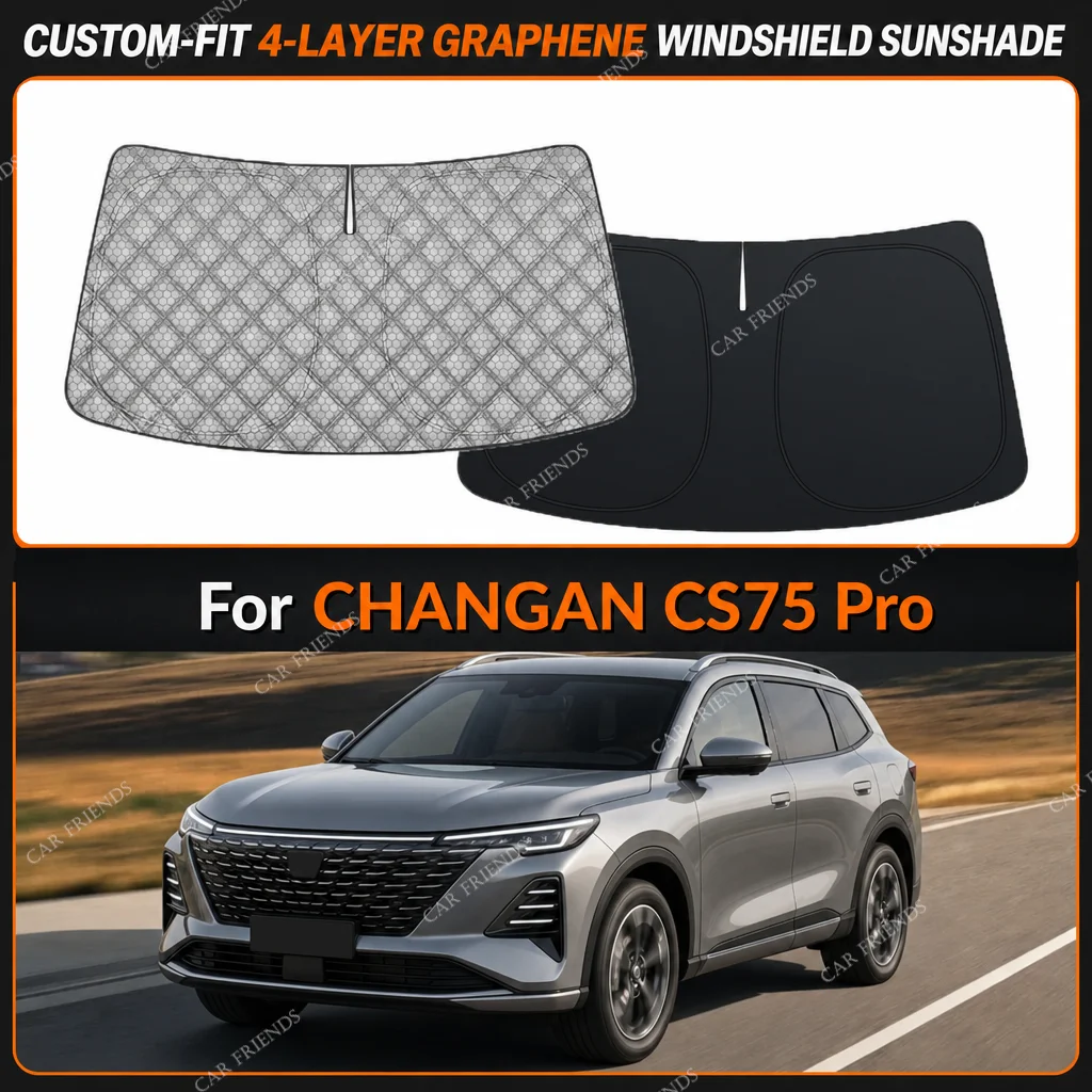 For CHANGAN CS75 Pro Custom-Fit 4-Layer Graphene Windshield Sunshade Reflective Gray-Silver Surface Helps Reduce Direct Sunlight
