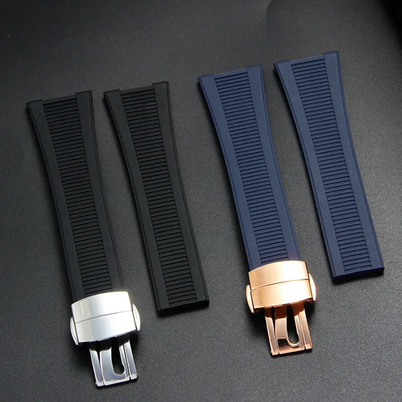 25*13mm Silicone rubber watch strap High-quality soft stripe black brown gray green men’s watchband For Patek Philippe Nautilus