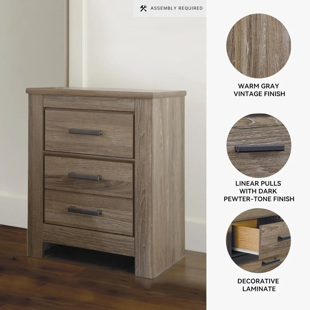 منضدة Ashley Zelen's Rustic Modern ذات درجين، 29.45 بوصة، لمسة نهائية رمادية دافئة