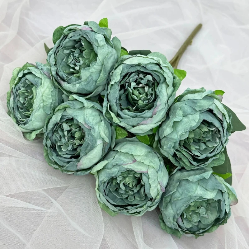 

4pcs Artificial Flowers Brushed Fabric Red Peonies Fake Flower Living Room Decoration Simulation Nordic 7-head Peony Bouquet