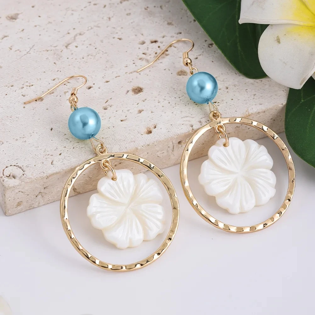 Cring Coco Natural White Shell Earrings Women\'s Hawaiian Earing Flower Fashion Jewelry Dangle Earrings with Shells for Women