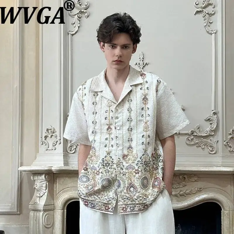 

WVGA Summer New Men Chinese Style Heavy Embroidery Short Sleeved Shirt Light Luxury Elegant Beaded Niche Fashion Tops Ins W24795