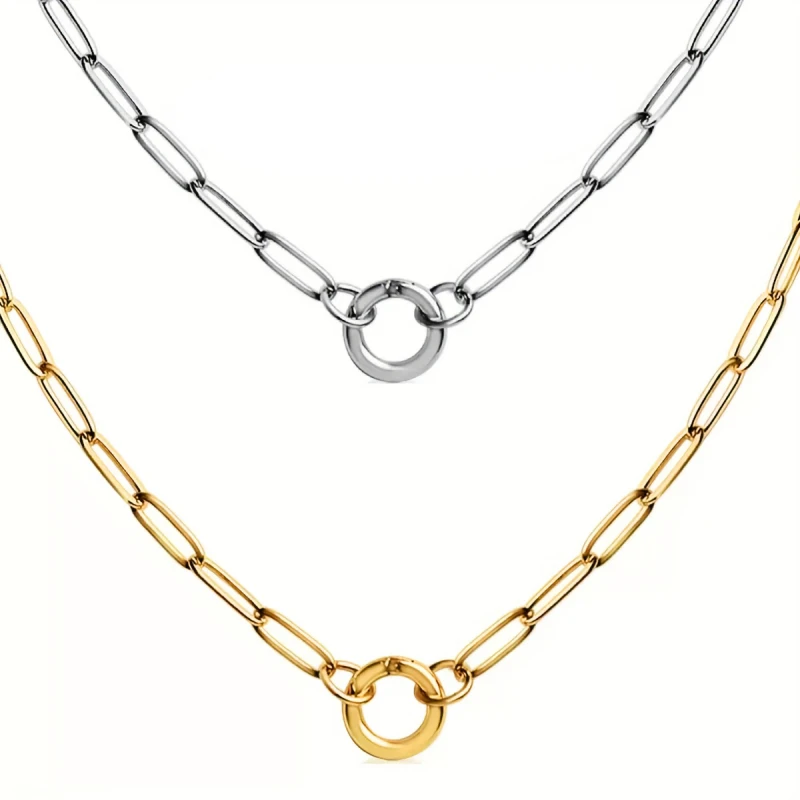 Huitan Damen Edelstahl Anhänger Halskette Paperclip-Kette Minimalistischer Kreisverschluss für zierlichen, stapelbaren Alltagsschmuck als Geschenk