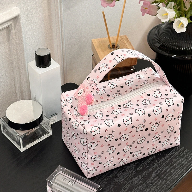 

Cute Cartoon Cat Makeup Wash Bag Casual Travel Large Capacity Organizer Portable Handbag