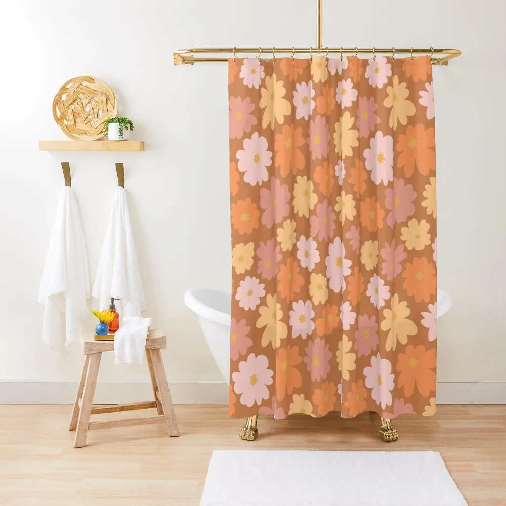 Retro Daisy Meadow Shower Curtain Waterproof Fabric Bathroom Cover Curtain