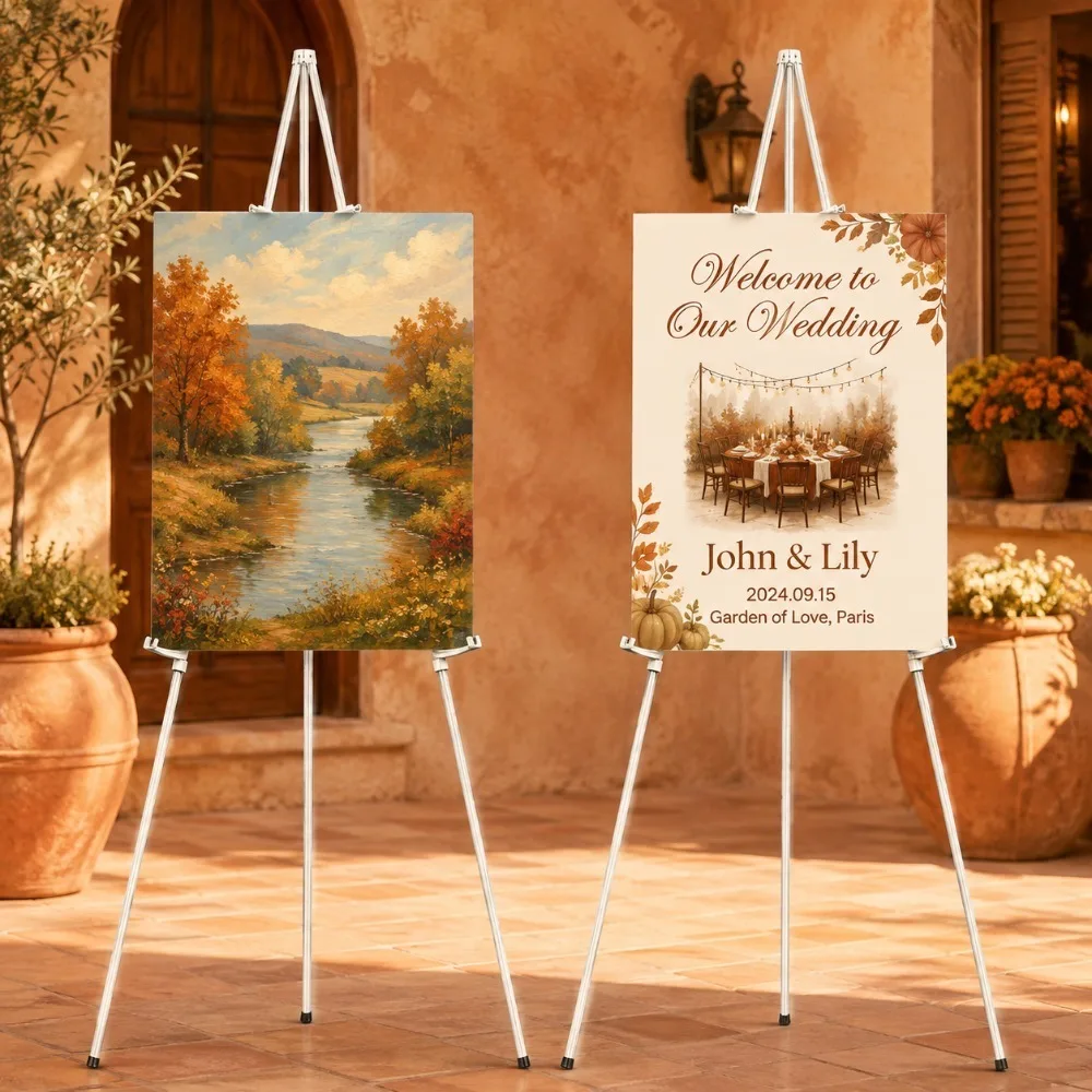 66 Inch Folding Easel Stand for Sign and Poster, Portable Metal Tripod Display Stand for Wedding Welcome Sign, Artwork Exhibition, Retail Store Display, Party Decoration, Presentation Board Holder 1PCS