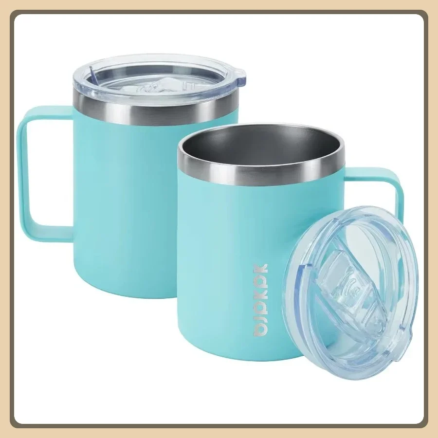 

2-Pack 14Oz Insulated Mugs Turquoise - Stainless Steel with Splash-Proof Lids Coffee Cups