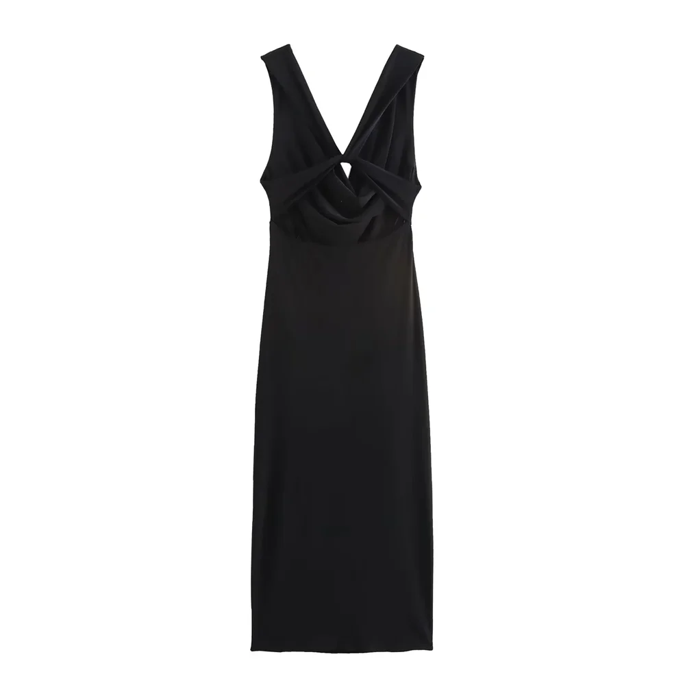 Taop&Za 2024 elegant back knotted backless V-neck sleeveless slim fit simple dress long skirt women's winter new products