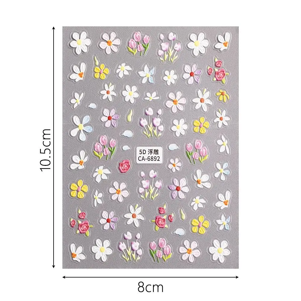 Frühling Ölgemälde Hibiskus Blume Nagel Aufkleber Kleine Blume Relief 5D Geprägte Nail art Aufkleber Blume Geprägt