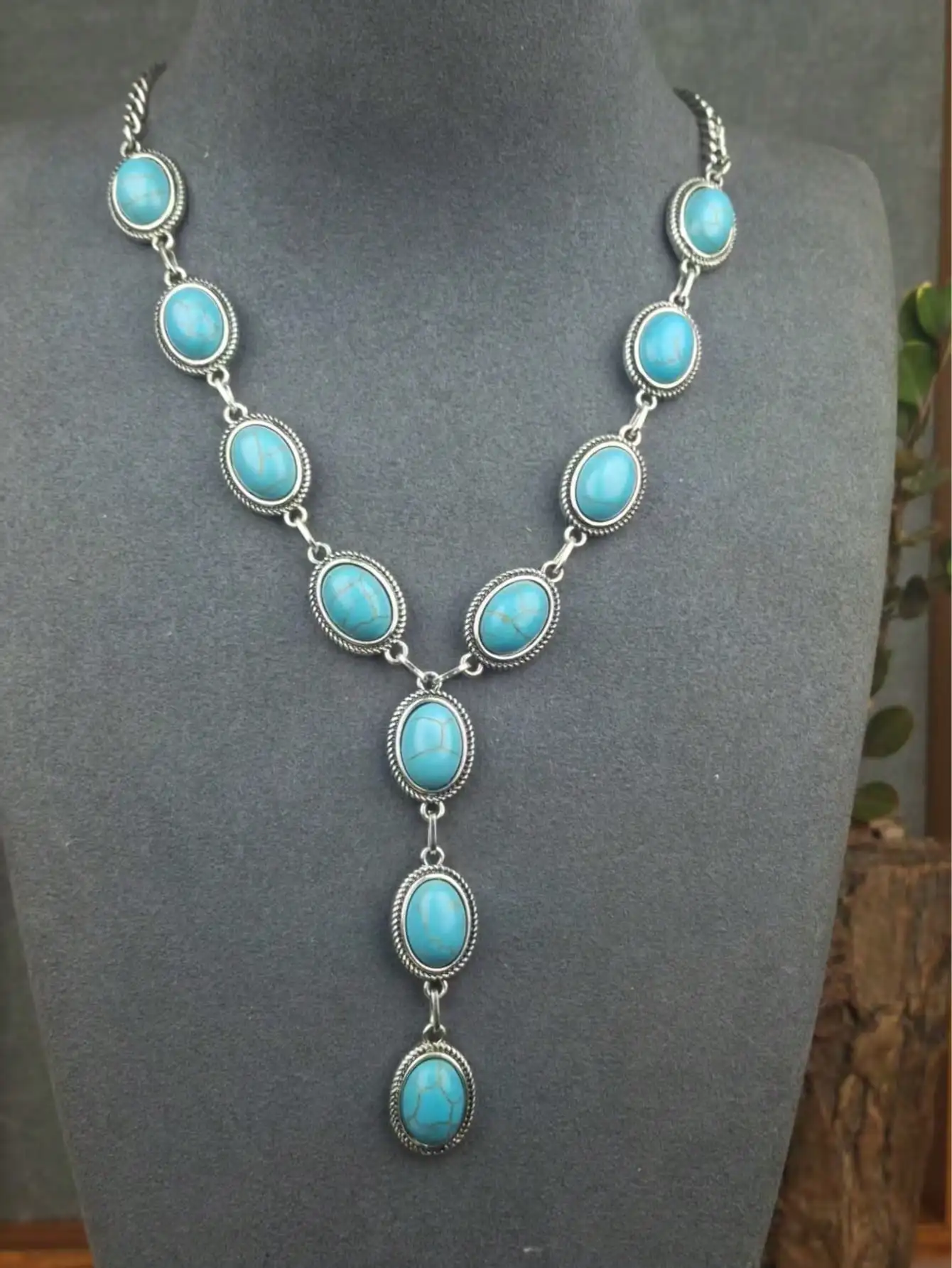 

Женское ретро-колье в стиле вестерн с бирюзовой инкрустацией, Y-образное, для пляжного отдыха и вечеринок, на ключицы