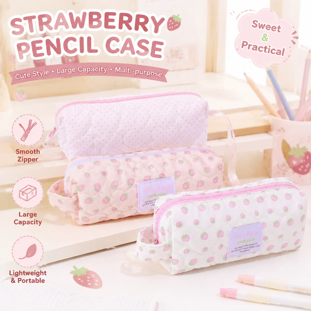 Schattig etui met aardbeienpri - Travel Accessories For 6 Year Old recensie en prijs