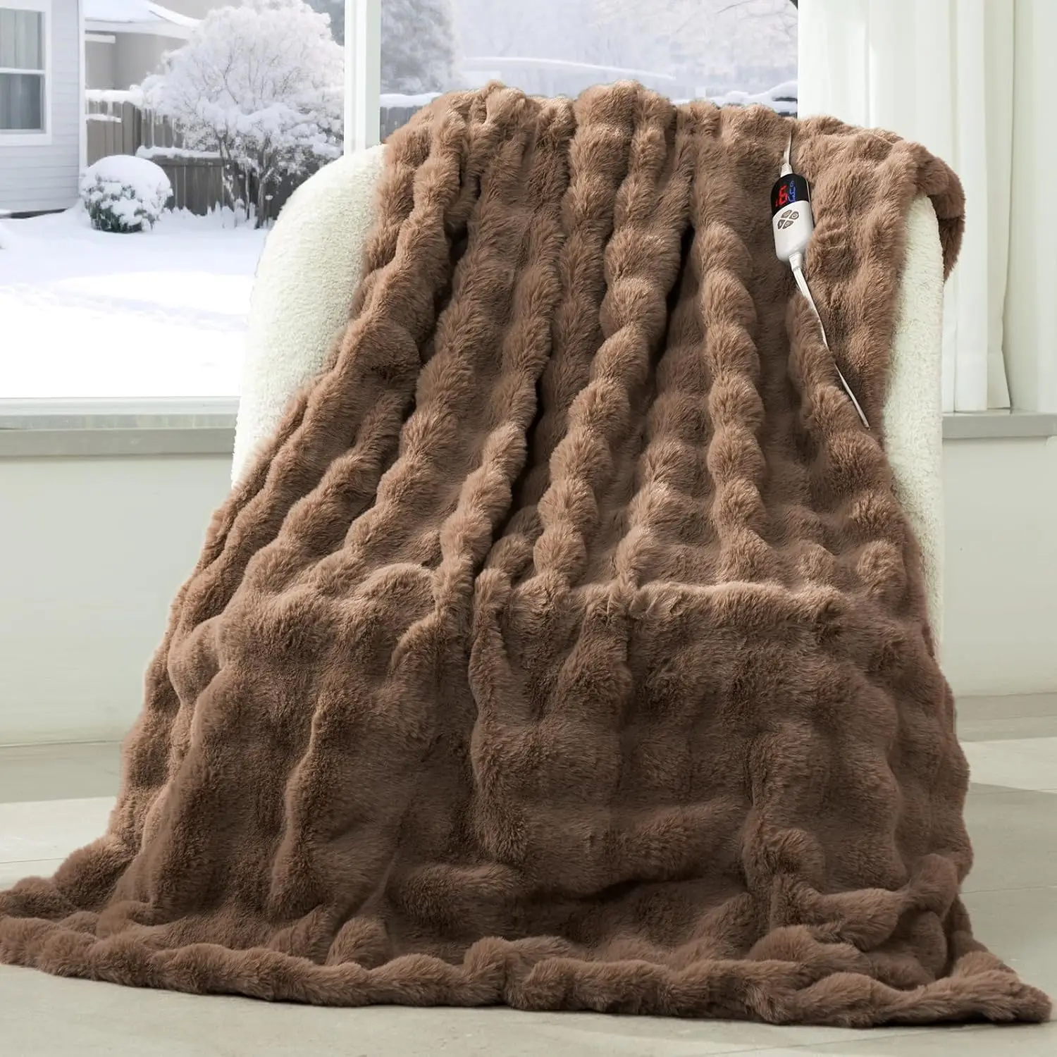 

Luxury Fluffy Electric Heated Throw Blanket with 6 Heat Levels & Timer, Soft Warm Decor for Home Bedroom Living Room
