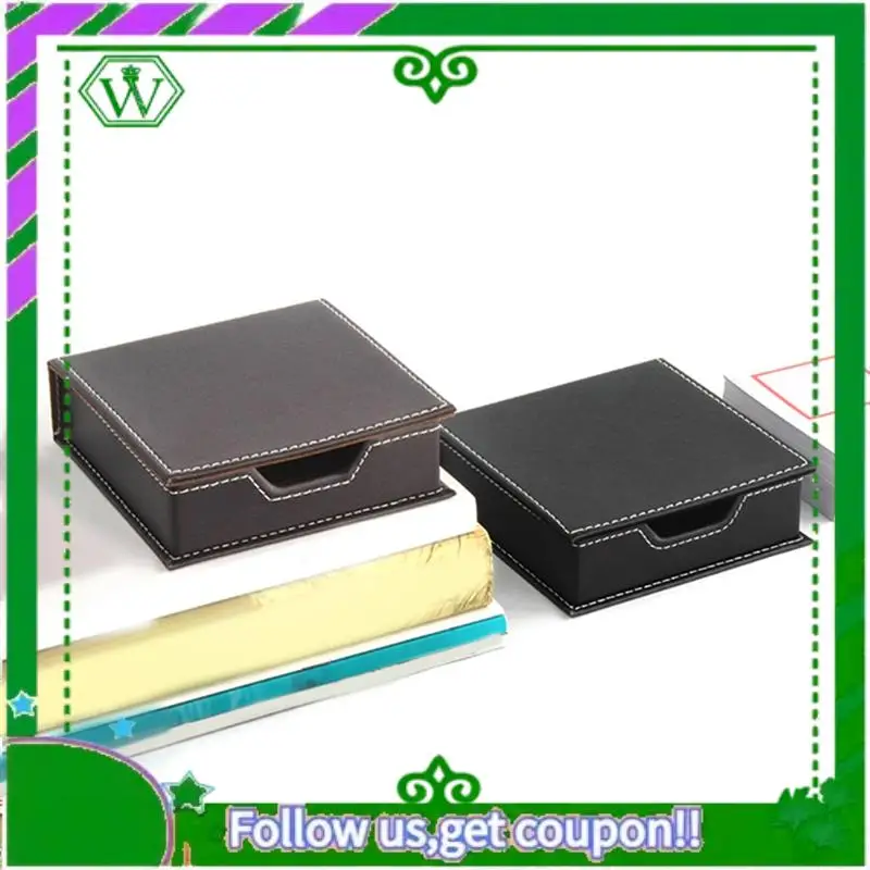 Reliable-Premium PU Leather Desk Organizer Memo Box With Card Holder, Sticky Note Storage For Office A