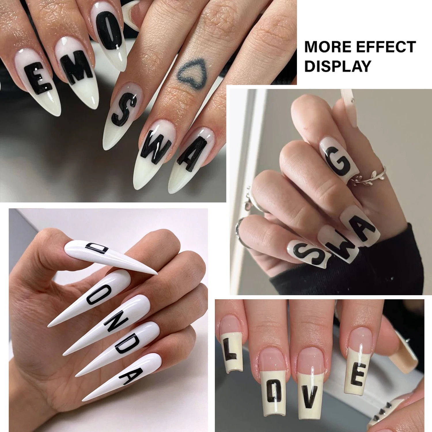 4Pcs/Set Halloween&Christmas Bold Alphabet Number Symbol Nail Stickers Minimalist Uppercase Lowercase Letter Number Nail Decals