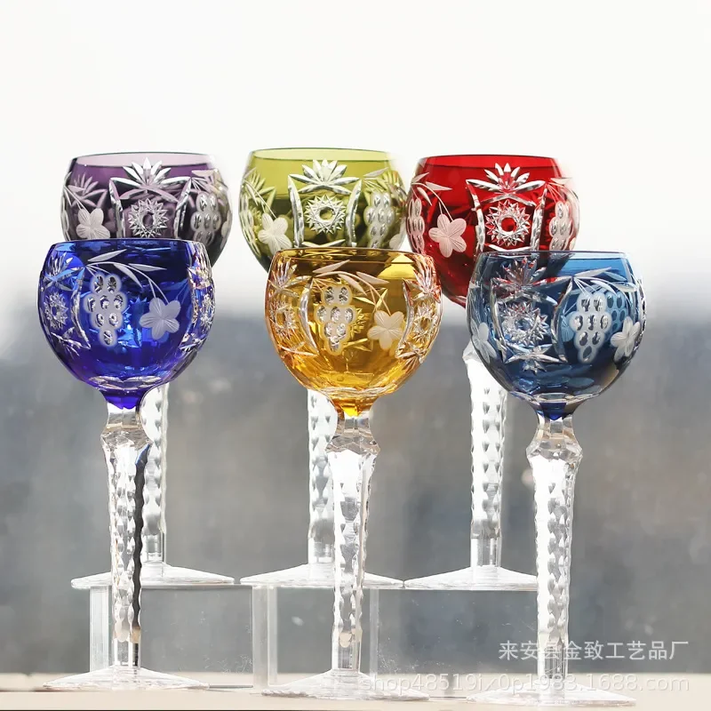 Vintage Round Red Wine Glass Set Crystal Champagne Goblets for Whiskey Elegant Drinking Cups Gift Box Home Bar Decor Retro