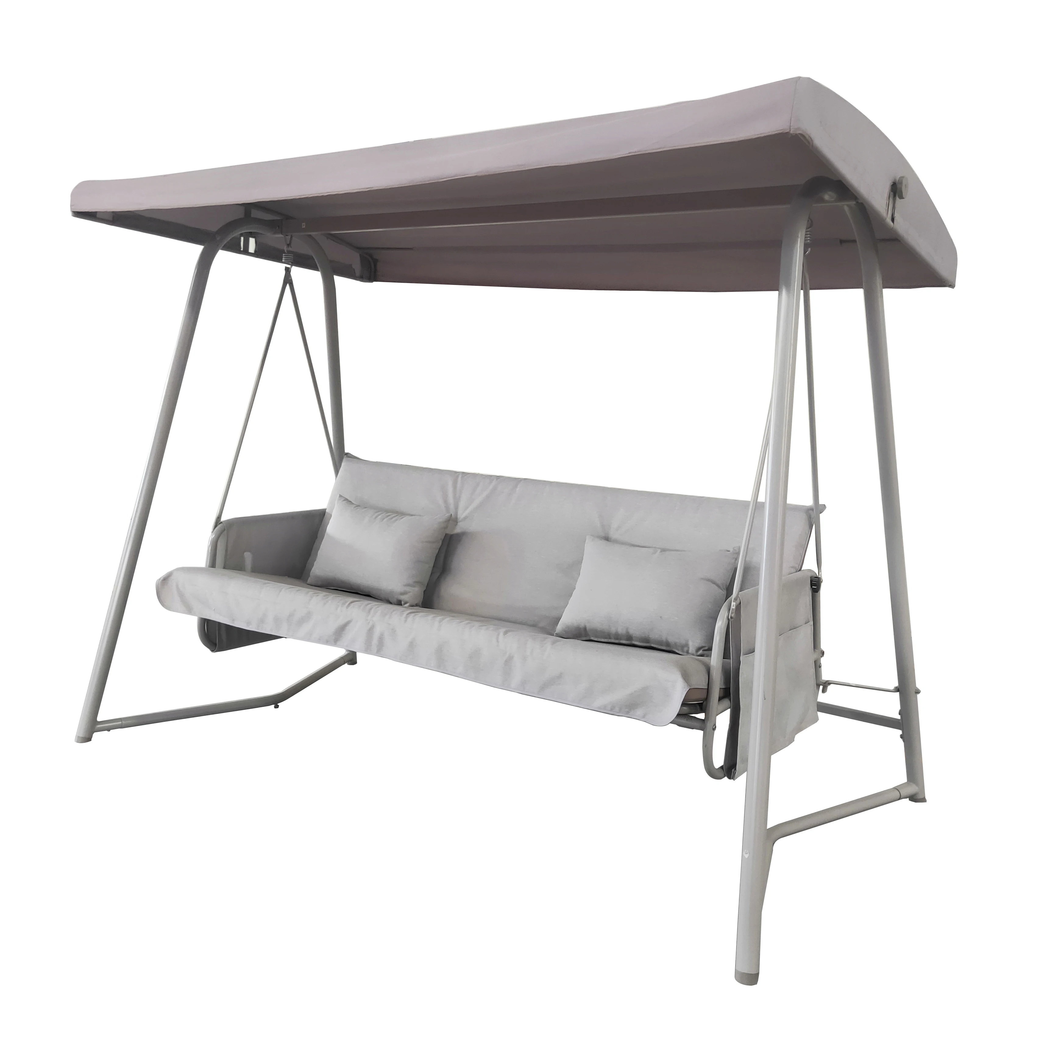 Outdoor Patio 3 seaters Metal Swing Chair Swing bed with Cushion and Adjustable Canopy Champagne Color