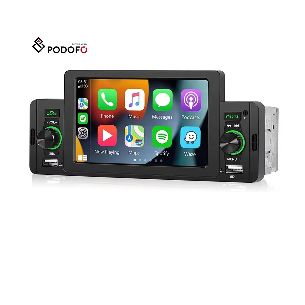 

Podofo 5 Inch 1 Din Car Radio with Carplay & Android Auto Car Stereo Autoradio Car MP5 Player BT FM USB Fast Charge Head Unit