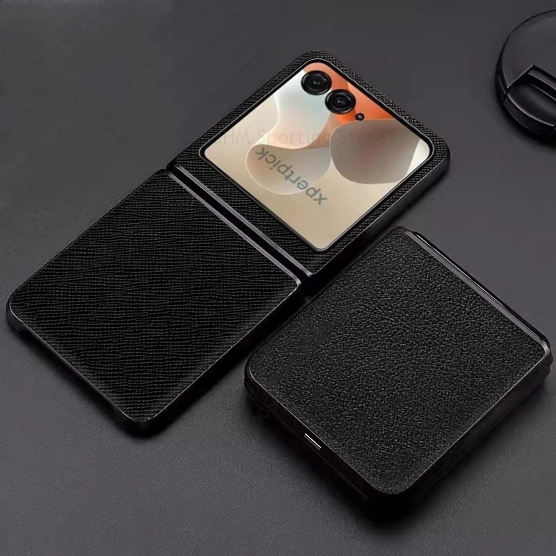 

Cover For Motorola Razr 60 Ultra Cross Leather Phone Bumper Shockproof Case For Moto Razr 50 Ultra Hard PC Protective Flip Cover