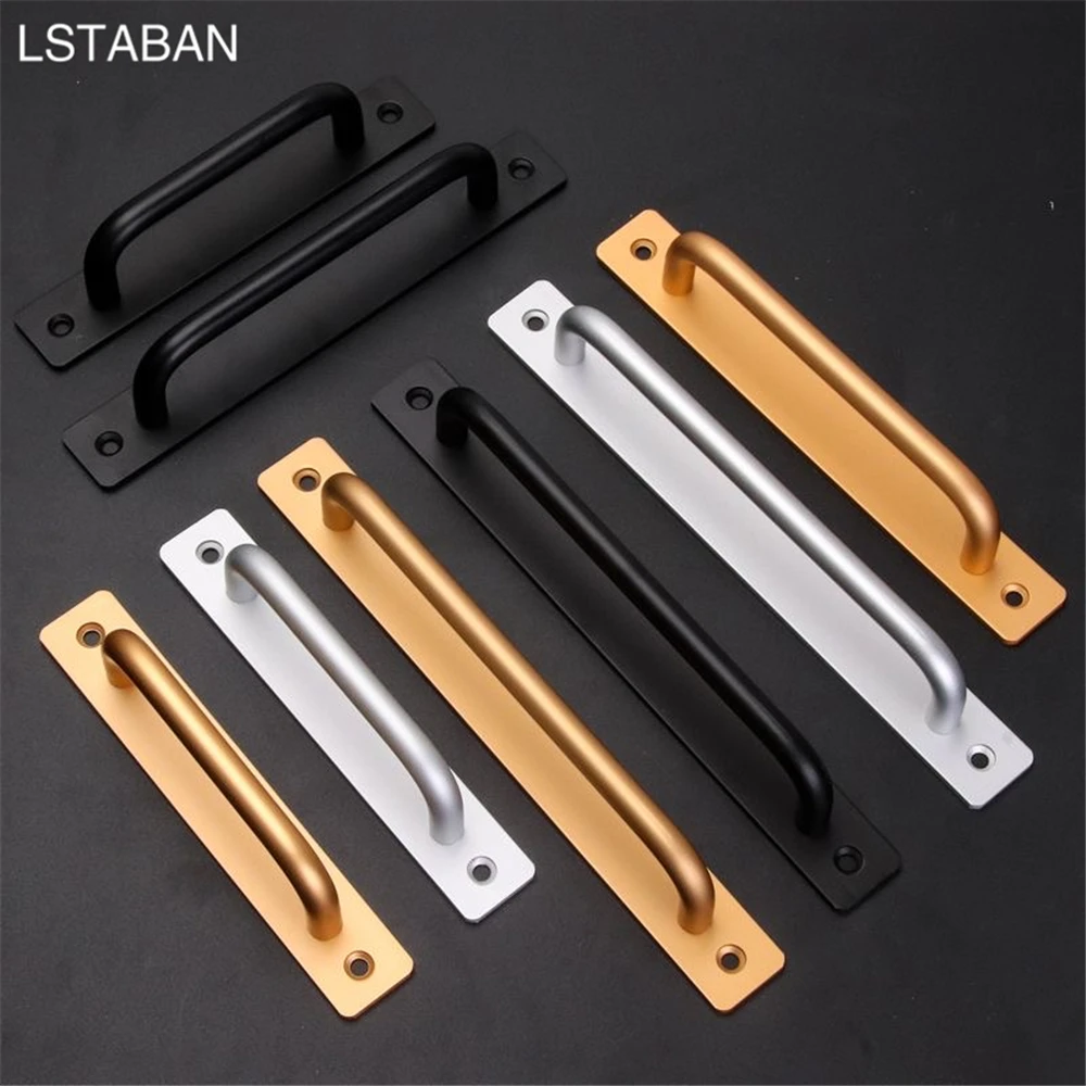 Aluminium Alloy Punch-free Furniture Cabinet Handle Sliding Barn Door Handle Pull And Flush Hardware Set Wood Door Drawer Handle