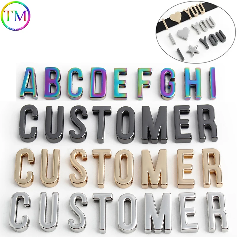 Metal A-Z Alphabet Solid Plain Slide Letter Bead Lettering Pet Collar/Chokers Craft Bridal Handbags Making Hardware Accessories