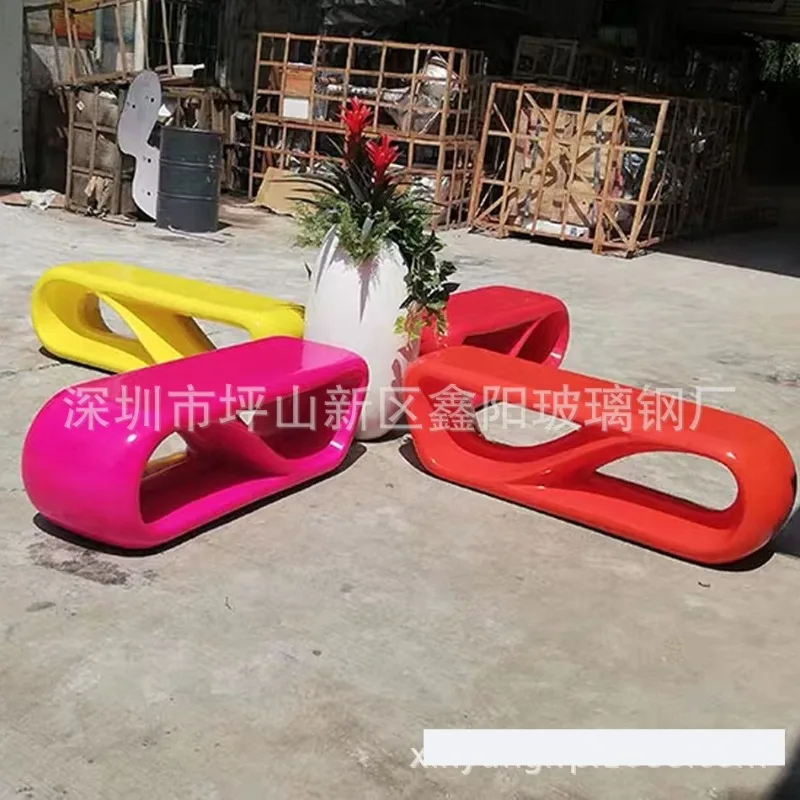 FRP Creative Waiting Chair Japanese-shaped Strip FRP Outdoor Park Chair Fiberglass Square Bench