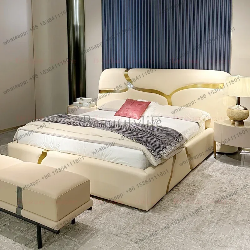 Modern Aesthetic Luxury Bed Frame European Double Queen Size Bed Frame Nordic High End Cama Box Casal